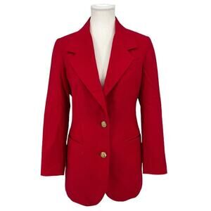 Vintage Alanni Donnybrook Red‎ Wool Blazer Gold Button Front 4P Petite